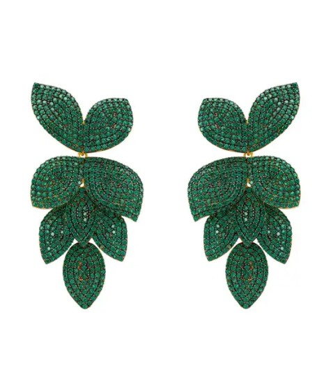 Novus Orbis - Petal Cascading Flower Earrings Gold & Emerald Green