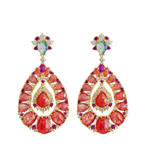 Novus Orbis - 'Paloma' Pink Opal Drop Earrings in Gold