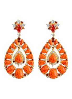 Novus Orbis - 'Paloma' Fire Opal Drop Earrings in Gold