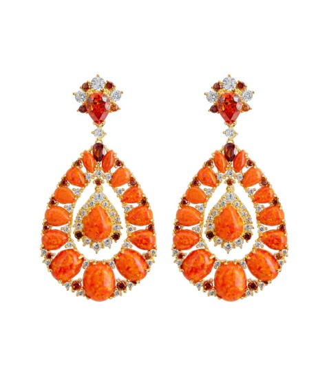 Novus Orbis - 'Paloma' Fire Opal Drop Earrings in Gold