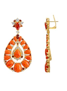 Novus Orbis - 'Paloma' Fire Opal Drop Earrings in Gold