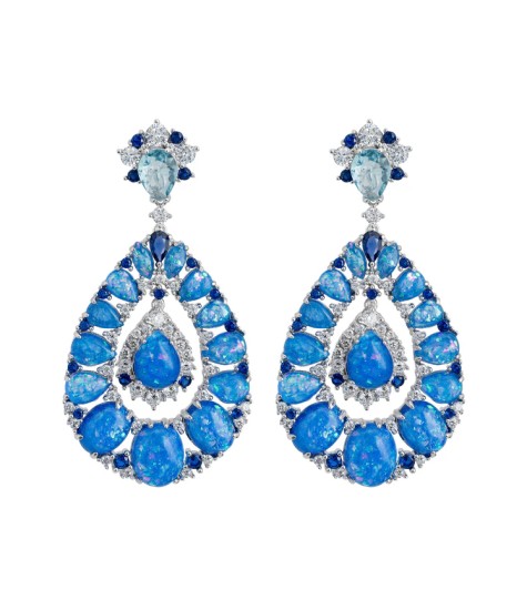 Novus Orbis - 'Paloma' Blue Opal Drop Earrings in Silver