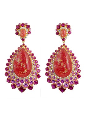 Novus Orbis - 'Gabriela' Pink Opal Drop Earrings in Gold