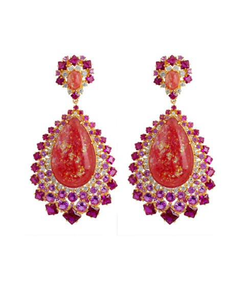 Novus Orbis - 'Gabriela' Pink Opal Drop Earrings in Gold