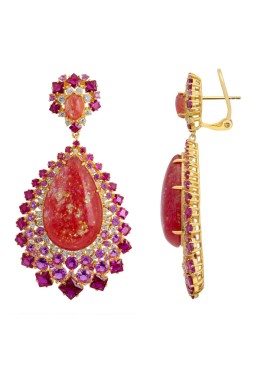 Novus Orbis - 'Gabriela' Pink Opal Drop Earrings in Gold