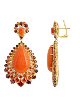 Novus Orbis - 'Gabriela' Fire Opal Drop Earrings in Gold