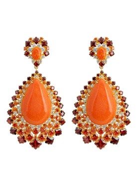 Novus Orbis - 'Gabriela' Fire Opal Drop Earrings in Gold