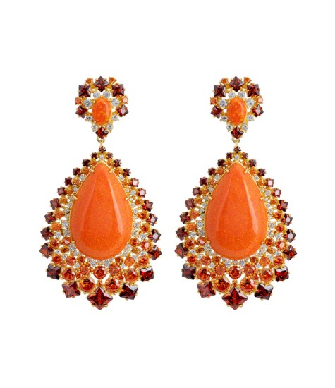 Novus Orbis - 'Gabriela' Fire Opal Drop Earrings in Gold