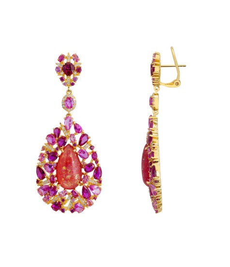 Novus Orbis - 'Fernanda' Pink Opal Drop Earrings in Gold