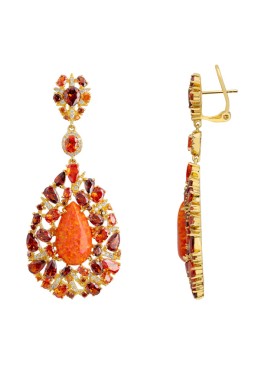 Novus Orbis - 'Fernanda' Fire Opal Drop Earrings in Gold