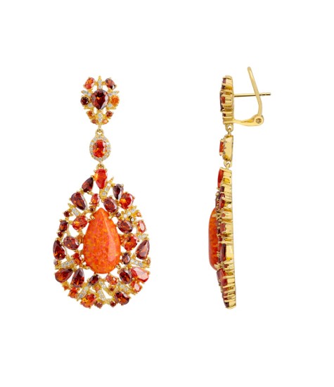 Novus Orbis - 'Fernanda' Fire Opal Drop Earrings in Gold