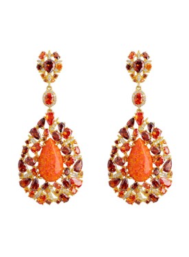 Novus Orbis - 'Fernanda' Fire Opal Drop Earrings in Gold